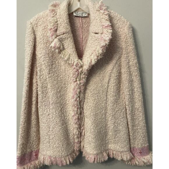 St John Jackets & Blazers - ST JOHN Collection Fringe Jacket Sz 14 Tweed Style Trim Accent With Knit Shell